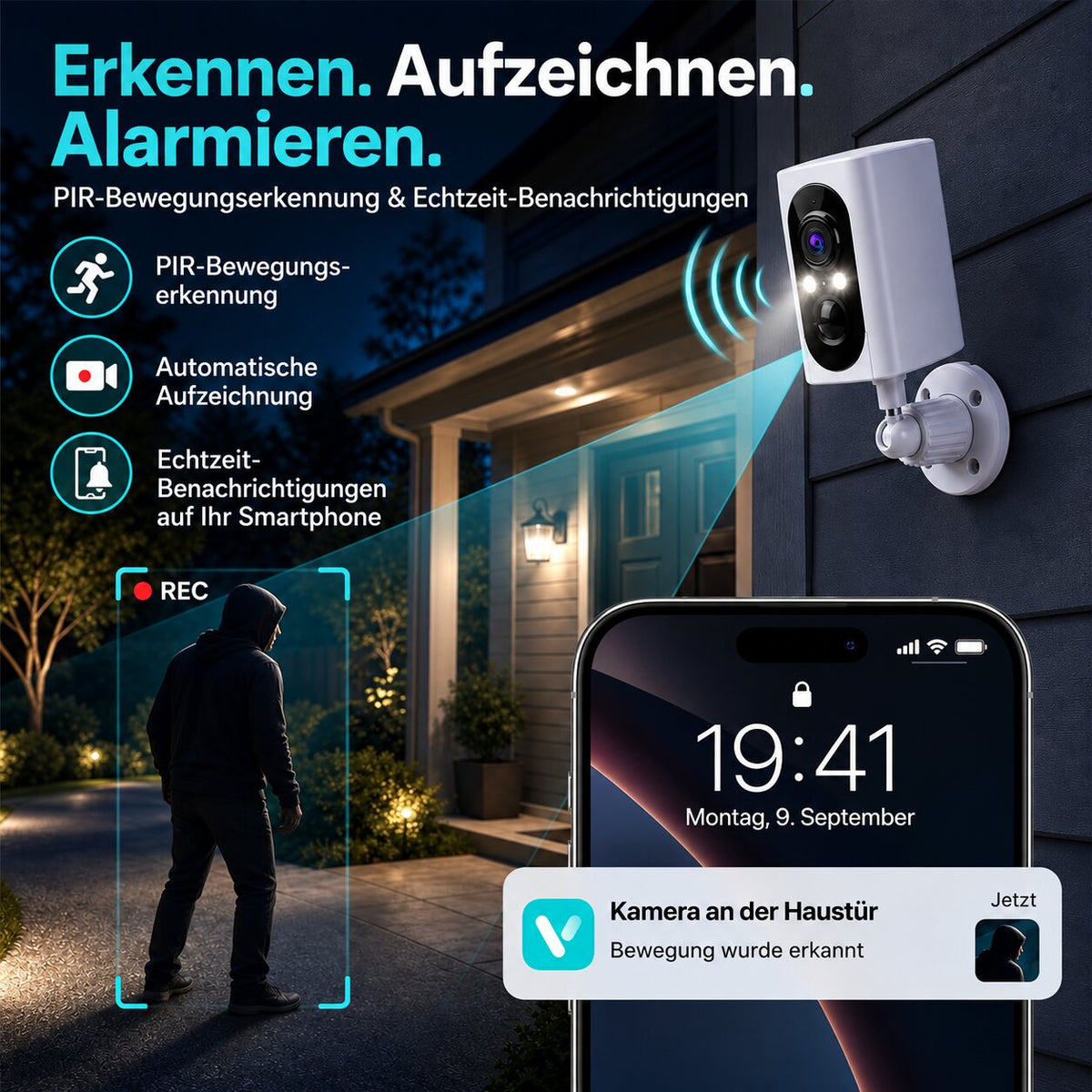 Smarte 4MP WLAN-Überwachungskamera mit WiFi 6, Personenerkennung & Farbnachtsicht
