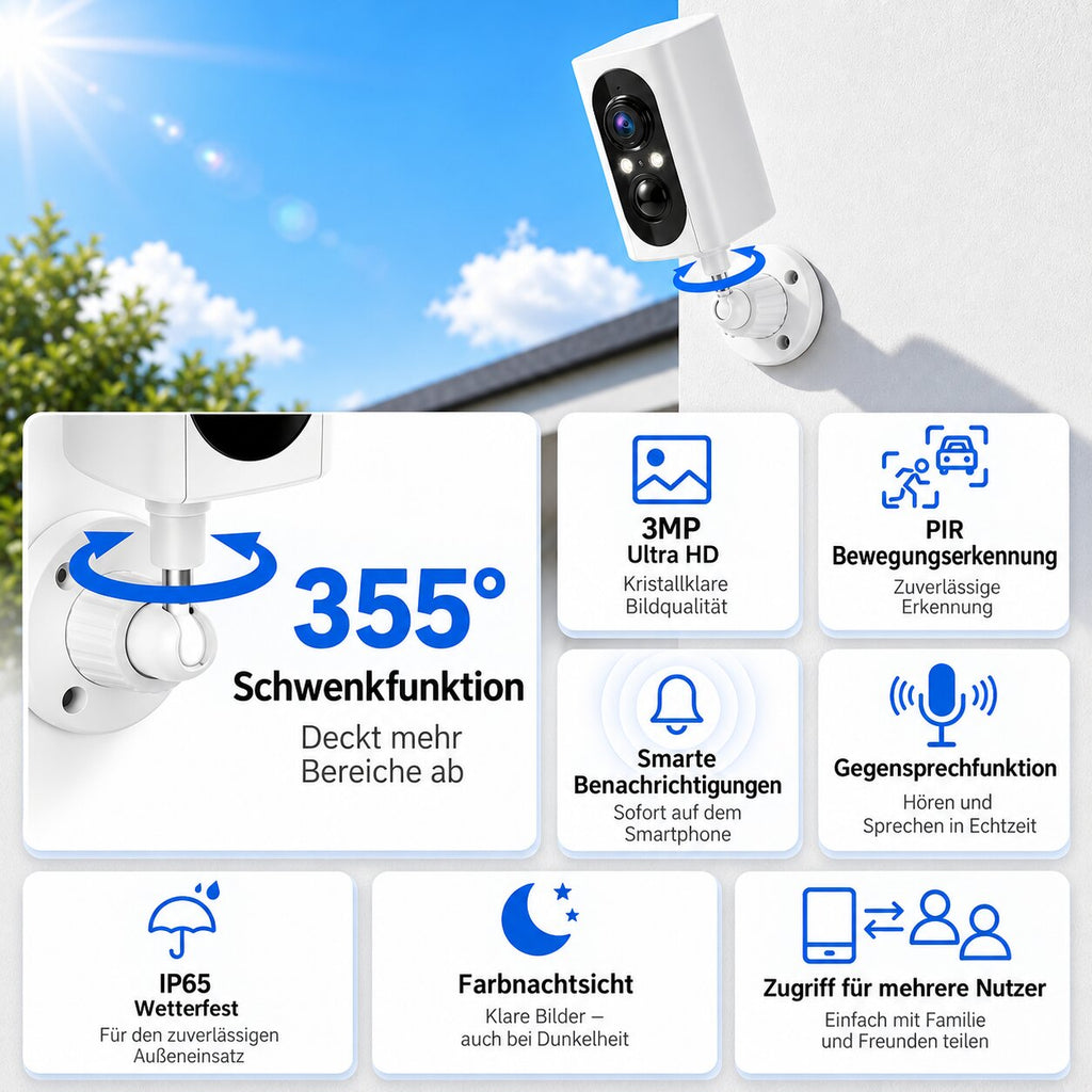 Smarte 4MP WLAN-Überwachungskamera mit WiFi 6, Personenerkennung & Farbnachtsicht
