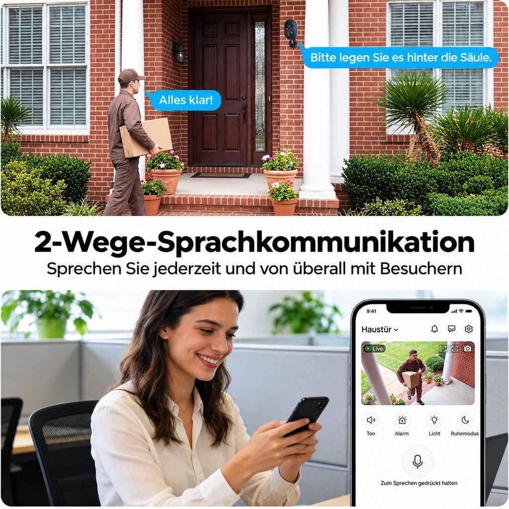 Smarte 2MP WLAN-Überwachungskamera mit KI-Personenerkennung & Farbnachtsicht