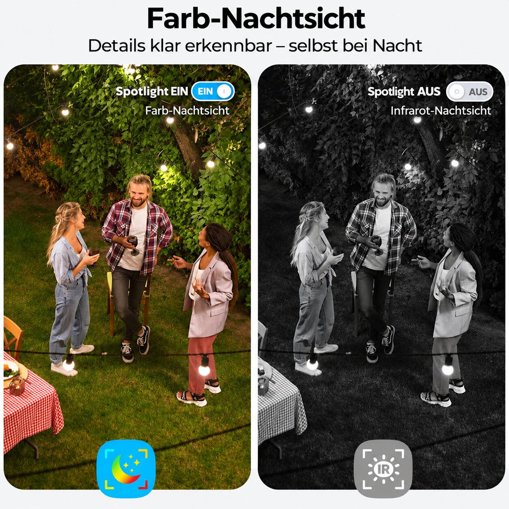 Smarte 2MP WLAN-Überwachungskamera mit KI-Personenerkennung & Farbnachtsicht