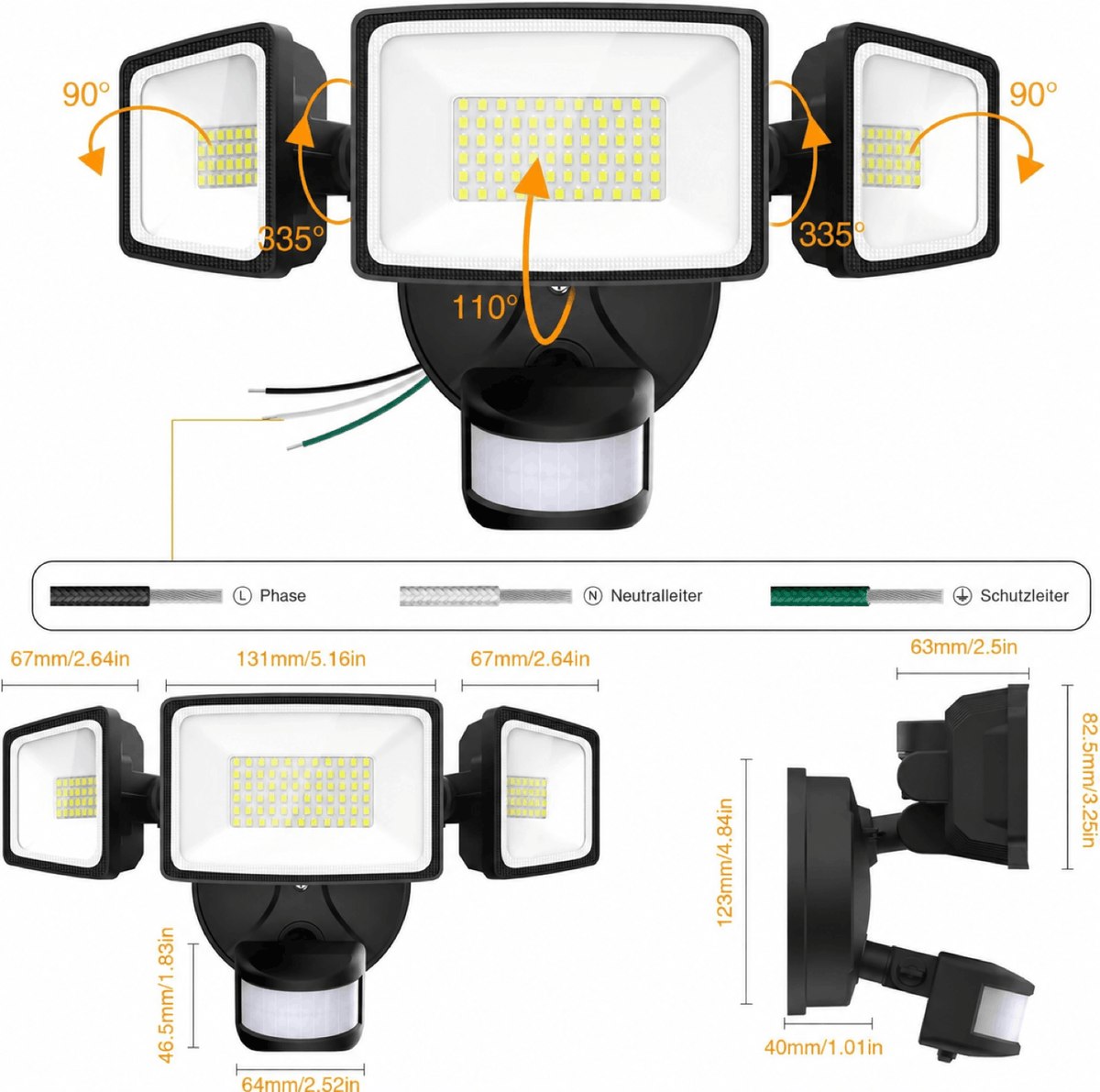 LED Außenstrahler 75W mit Bewegungssensor