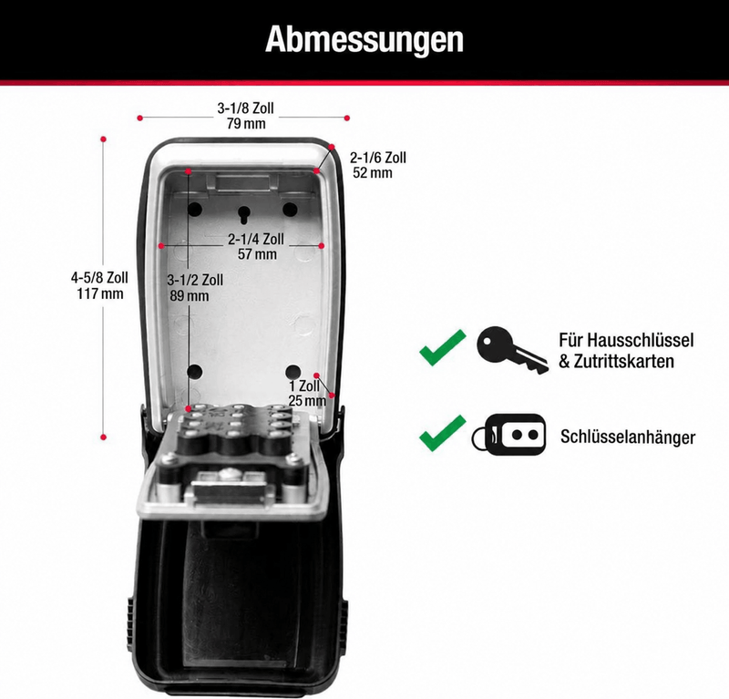 Wetterfester Schlüsseltresor mit Zahlencode & Drucktasten