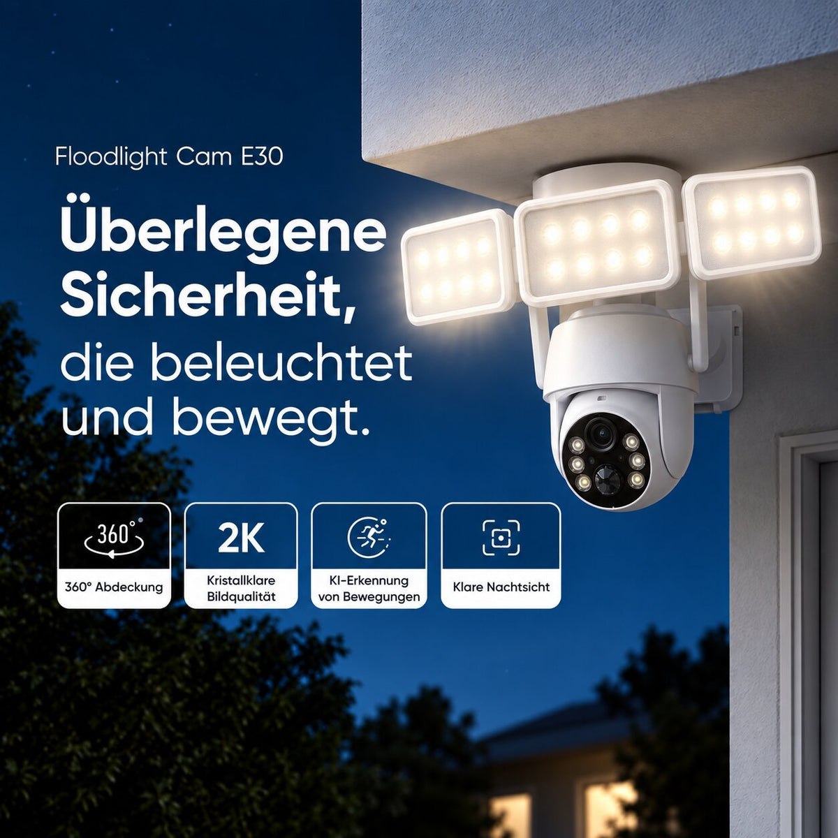 Smarte 4MP Solar-WLAN-Überwachungskamera mit 8.000-mAh-Akku, PIR-Erkennung & Farbnachtsicht
