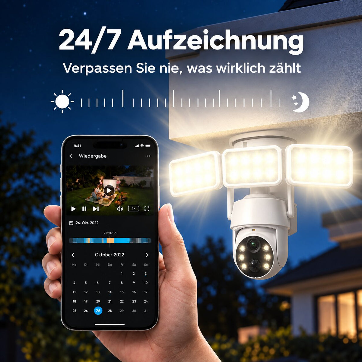 Smarte 4MP Solar-WLAN-Überwachungskamera mit 8.000-mAh-Akku, PIR-Erkennung & Farbnachtsicht