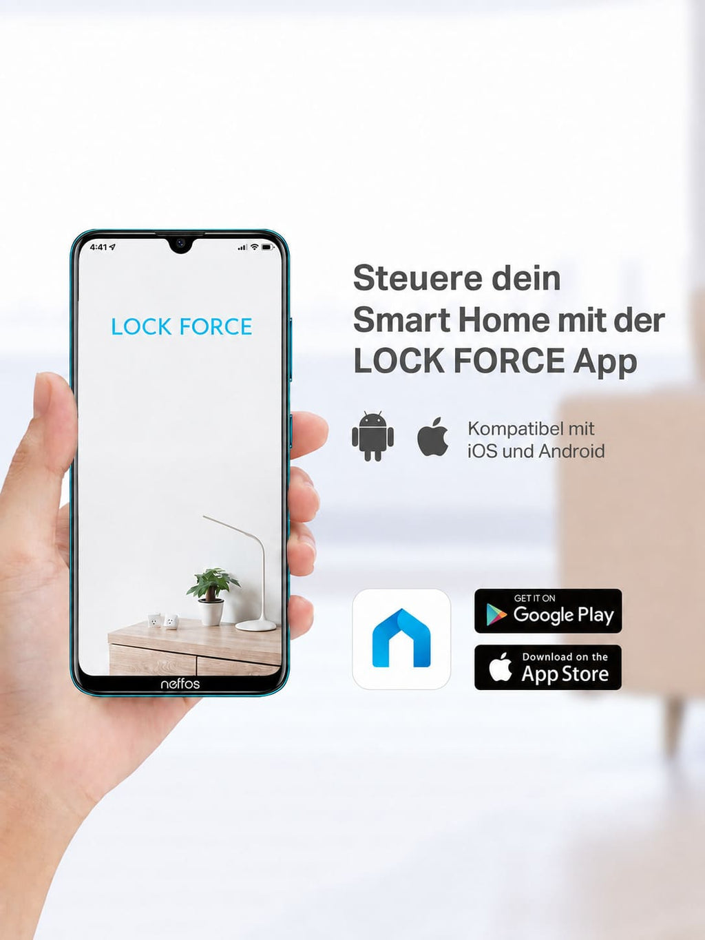 Lock Force App Startbildschirm auf Smartphone, kompatibel mit iOS und Android
