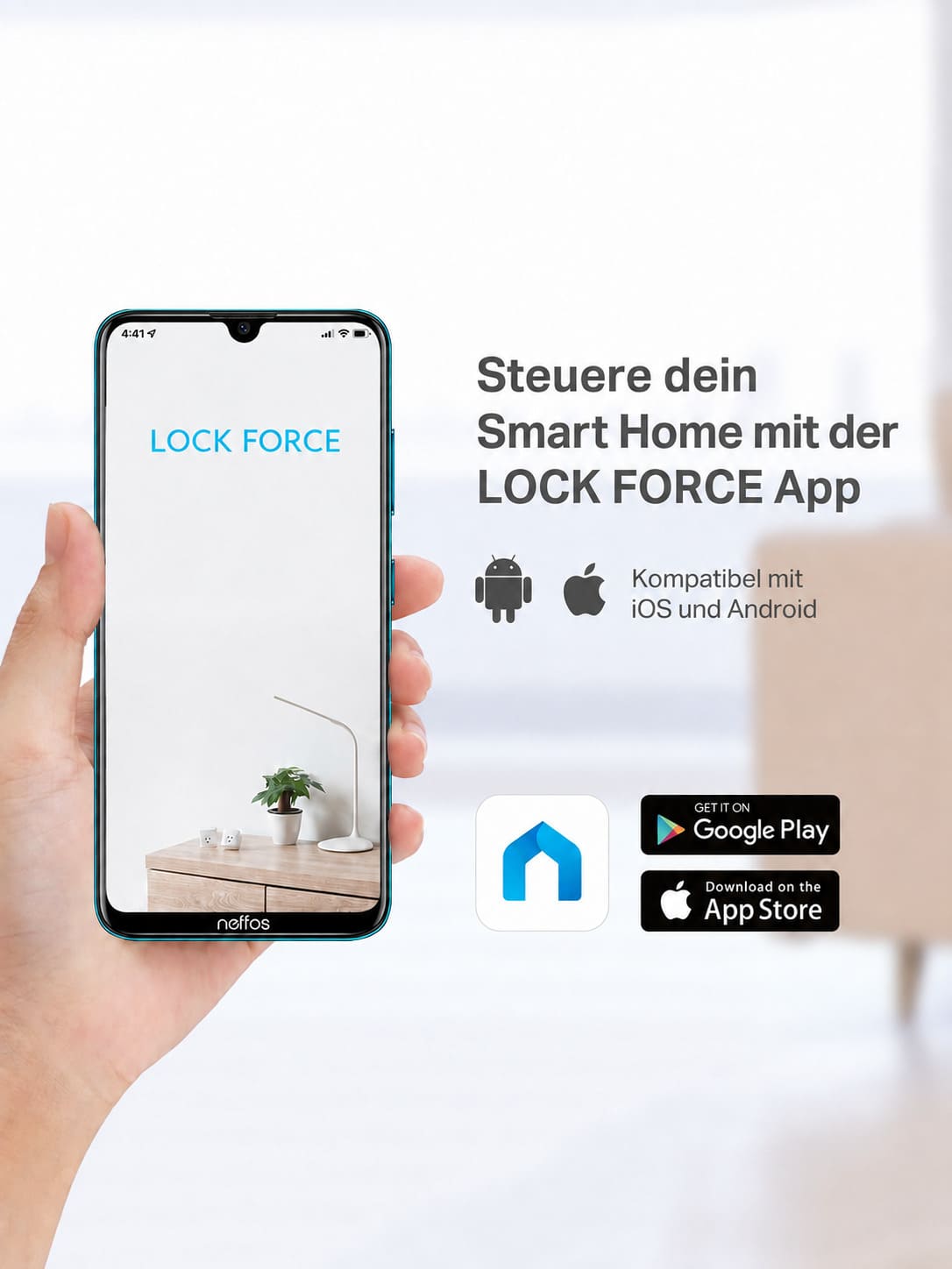 Lock Force App Startbildschirm auf Smartphone, kompatibel mit iOS und Android