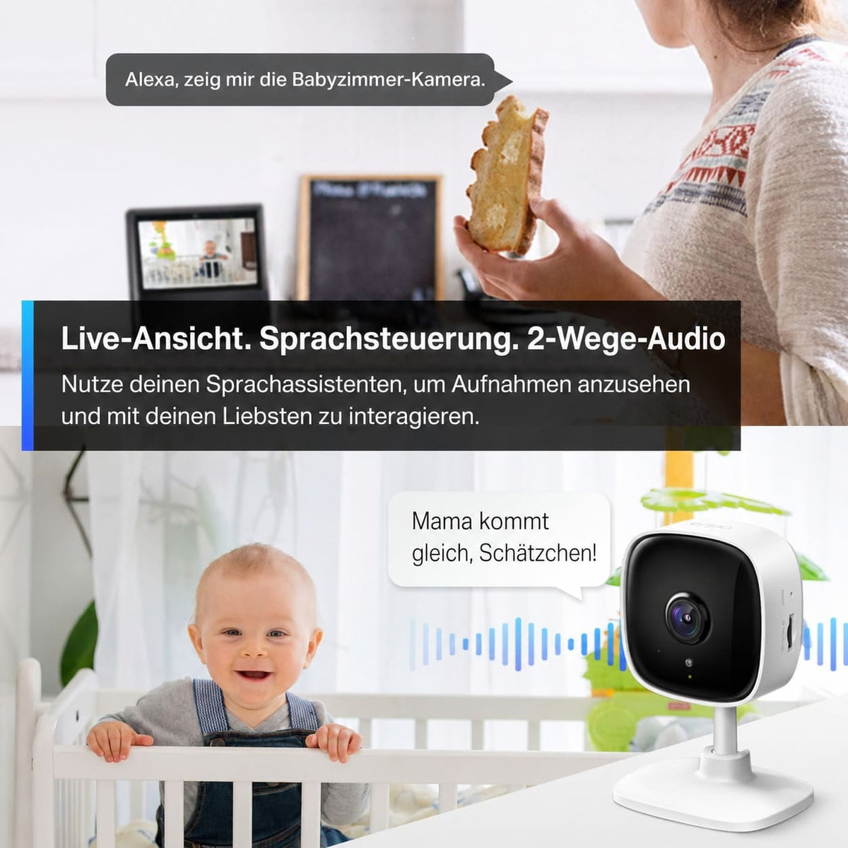Lock Force Kamera mit Live-Ansicht, Sprachsteuerung und Zwei-Wege-Audio am Babybett