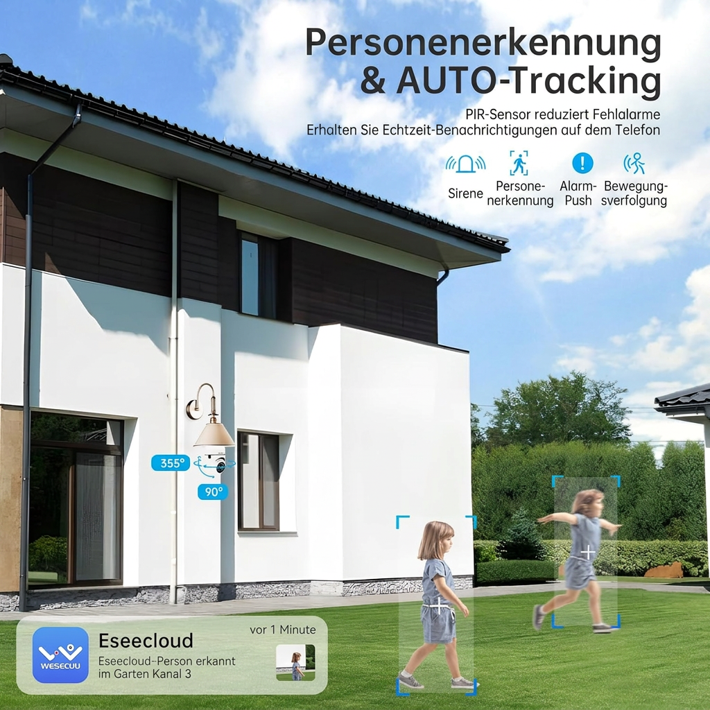 Lock Force Kamera mit 24/7 Aufzeichnung über Cloud-Speicher oder SD-Karte im Garten