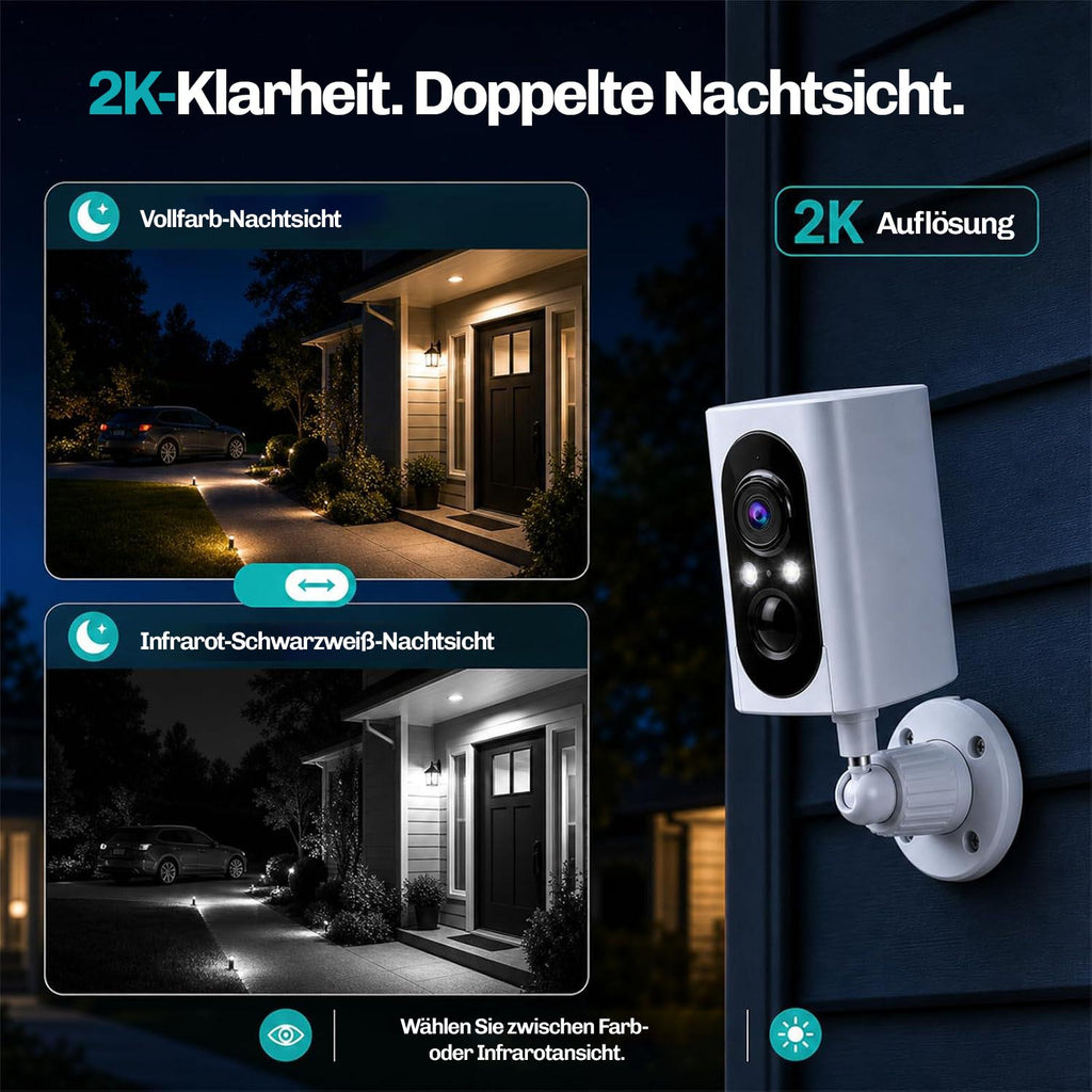 Lock Force Kamera Vergleich Vollfarb-Nachtsicht und Infrarot-Nachtsicht in 2K an der Hauswand