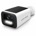 Lock Force 2K Kamera mit Objektiv, LED-Licht und Solarpanel freigestellt auf weißem Hintergrund