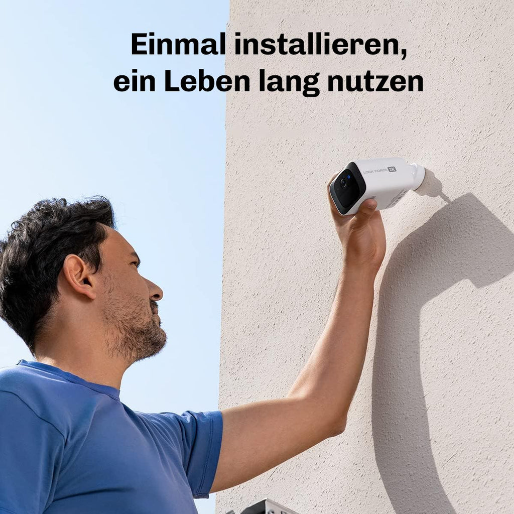 Lock Force 2K Kamera und Basisstation im technischen Explosionsdiagramm mit Solarpanel