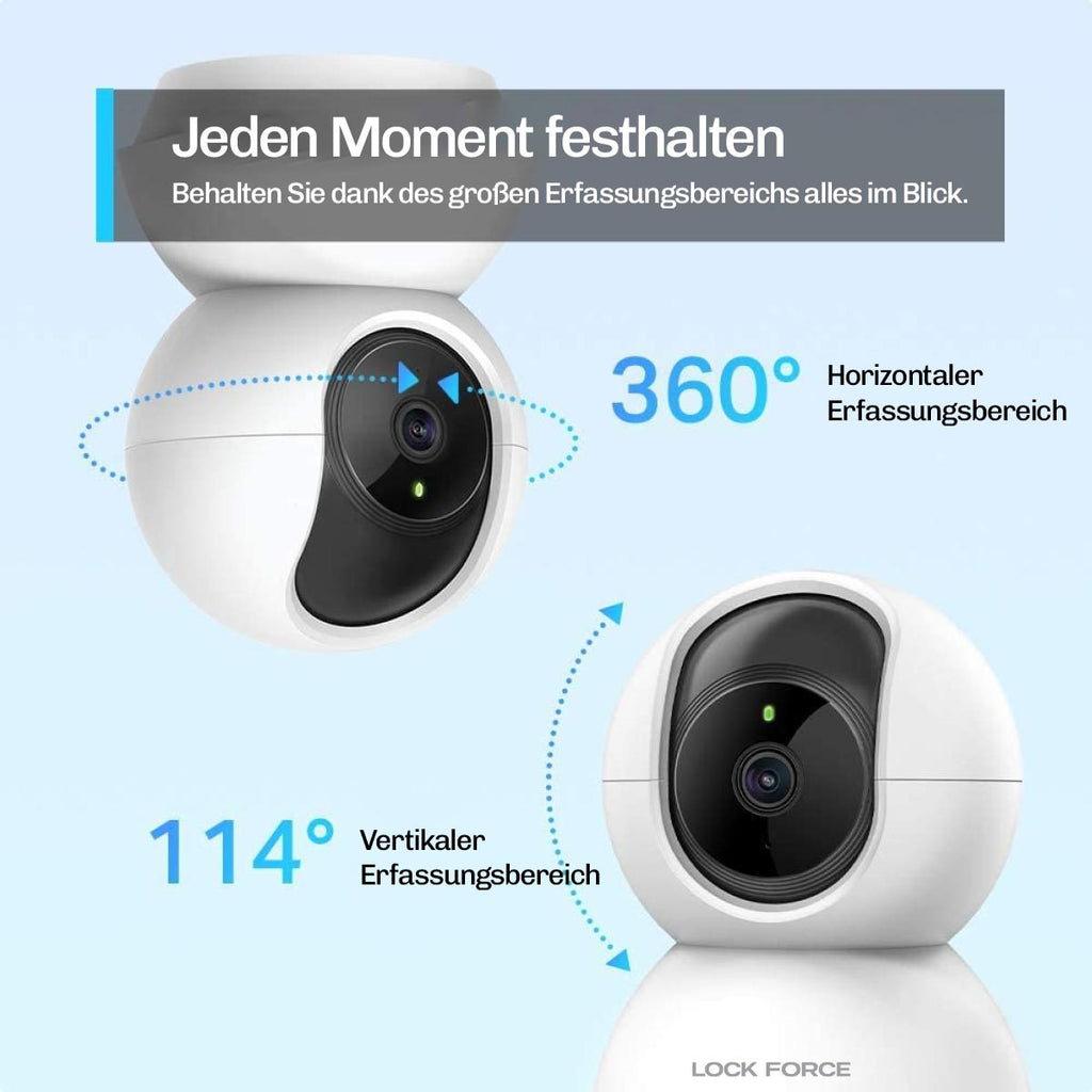 Lock Force Kamera Übersicht 2K 3MP, Schwenk-Neige-Ansicht und Babygeschrei-Erkennung