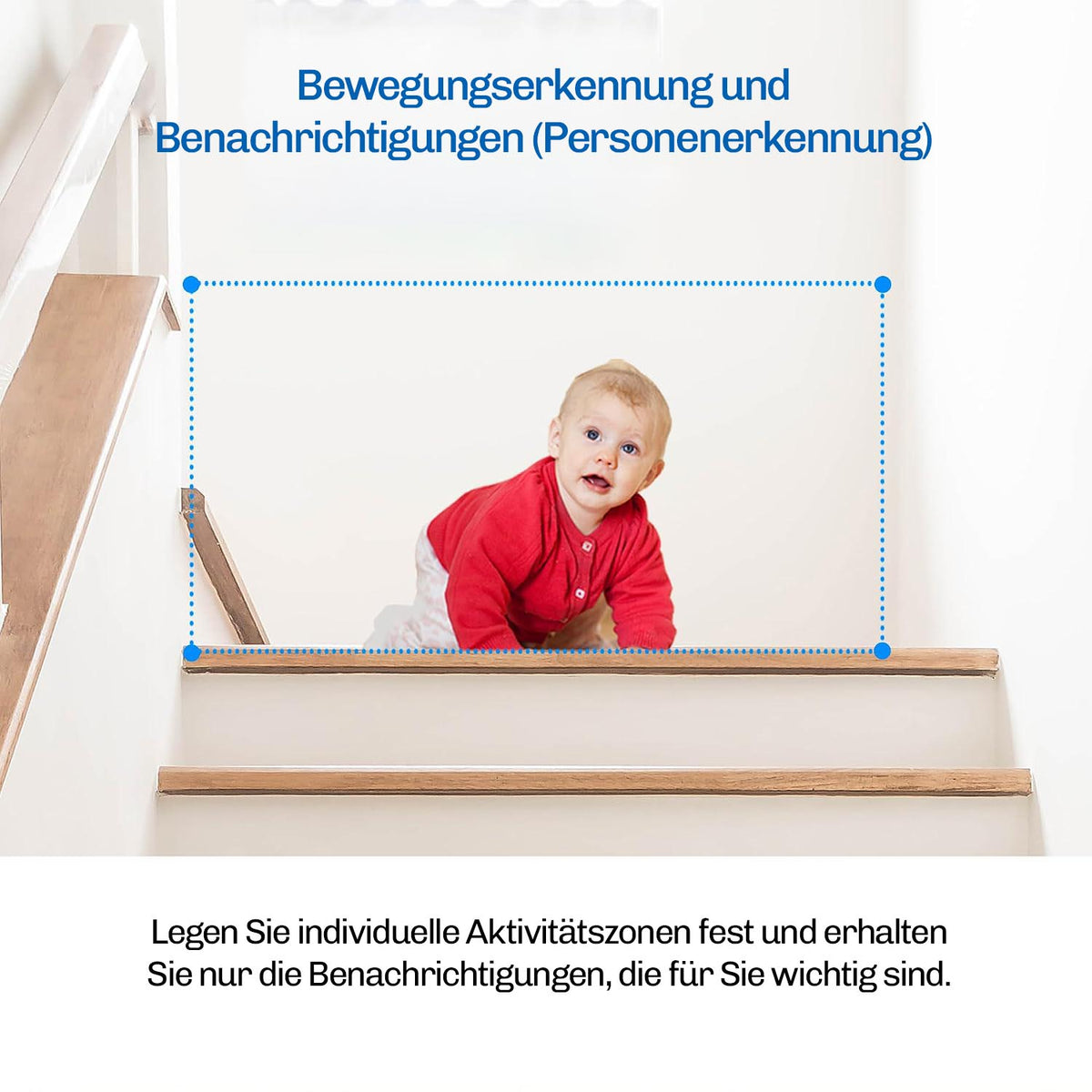 Lock Force Kamera Bewegungserkennung erfasst Baby auf der Treppe in definierter Aktivitätszone