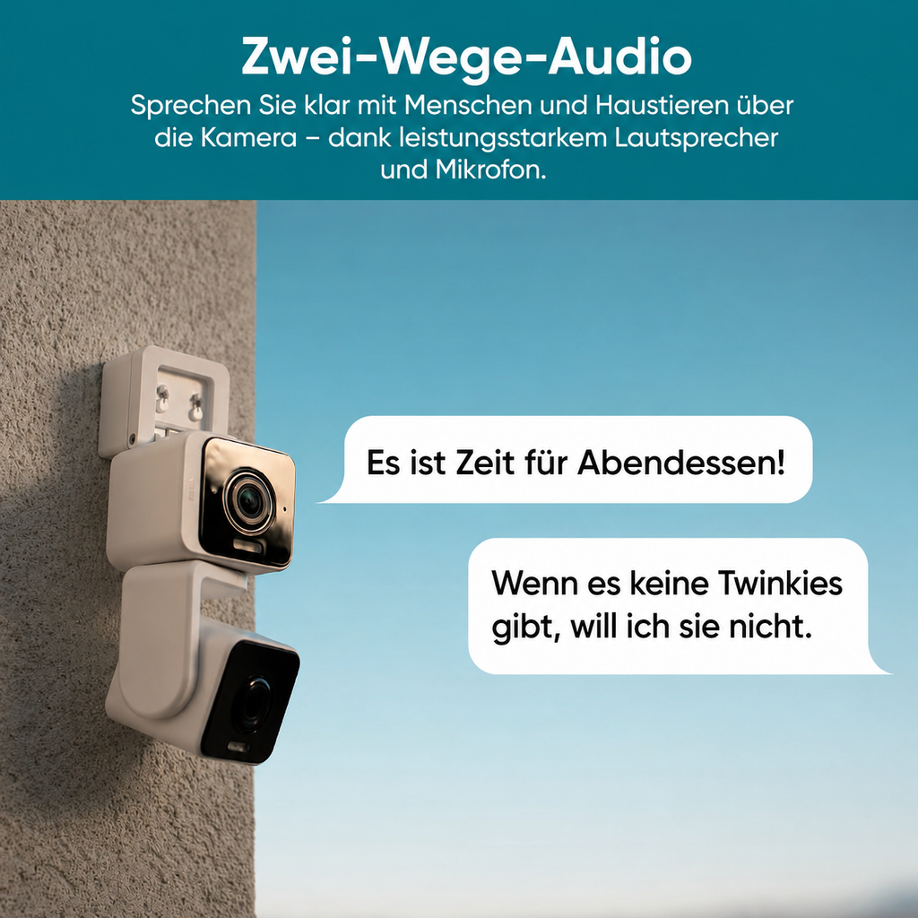 Lock Force Duo Cam Pan an Hauswand mit Zwei-Wege-Audio, Lautsprecher und Mikrofon