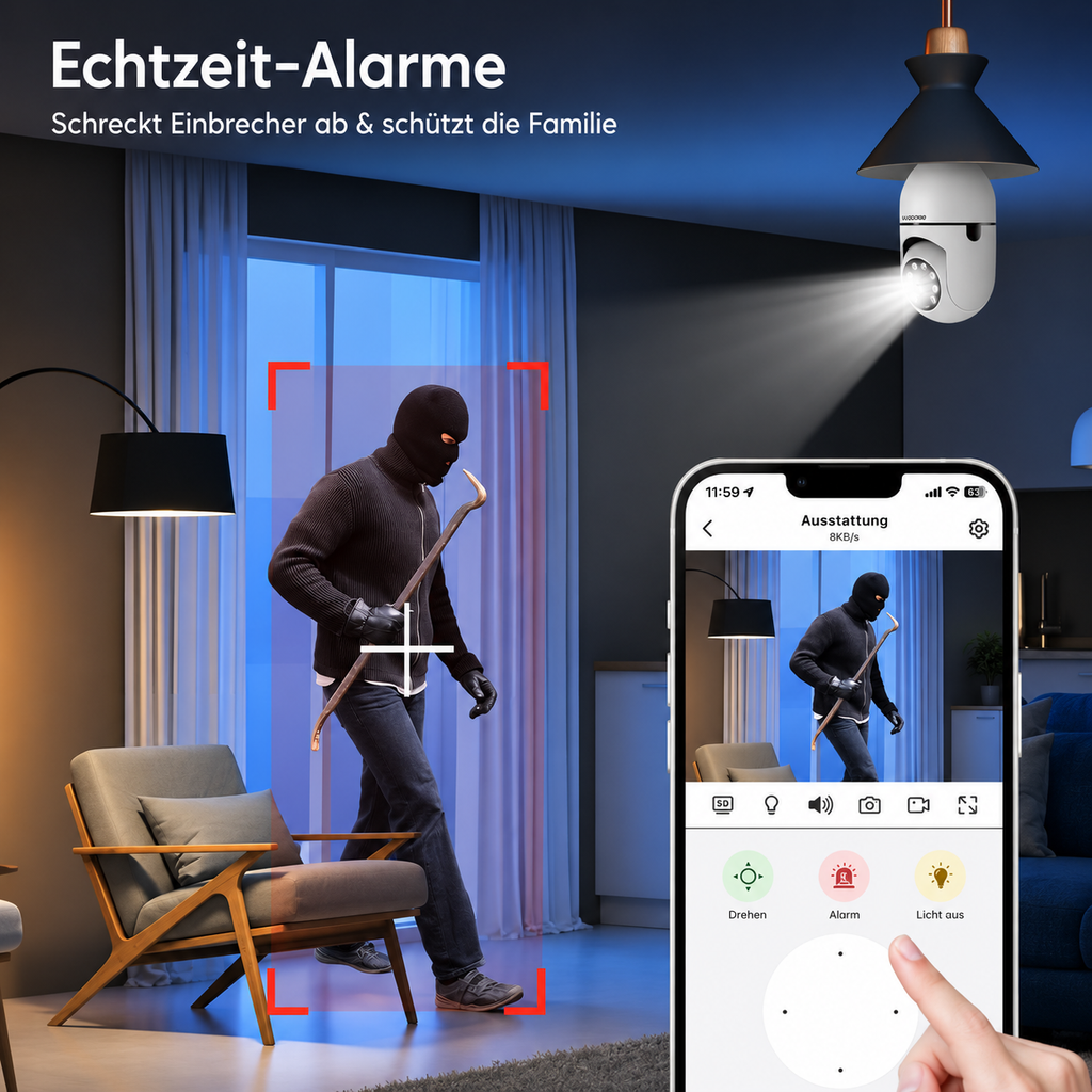Lock Force Kamera erkennt Einbrecher nachts und löst Echtzeit-Alarm auf dem Smartphone aus
