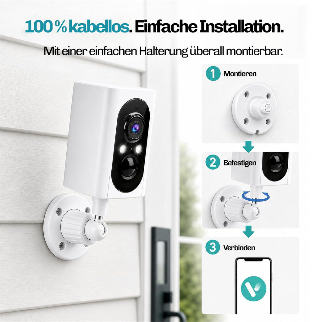 Lock Force Kamera 100 Prozent kabellos, Installation in drei Schritten an der Hauswand