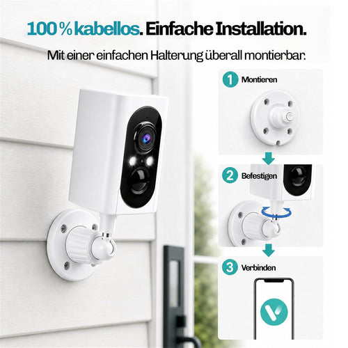 Lock Force Kamera 100 Prozent kabellos, Installation in drei Schritten an der Hauswand