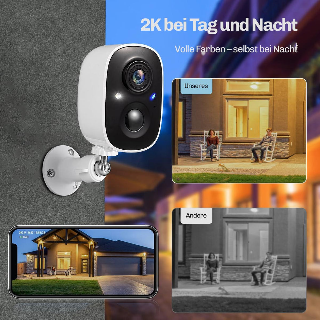 Lock Force Kamera Vergleich 2K Farbbild bei Nacht mit Konkurrenzprodukt in Schwarz-Weiß