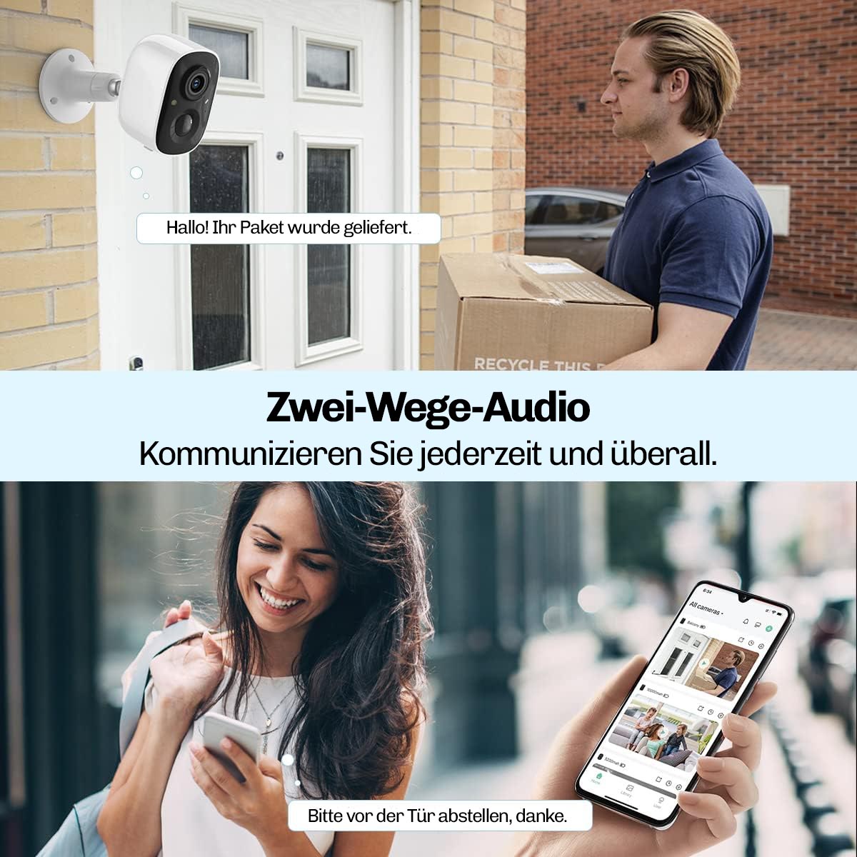 Lock Force Kamera an Haustür mit Zwei-Wege-Audio, Kommunikation mit Paketboten per App