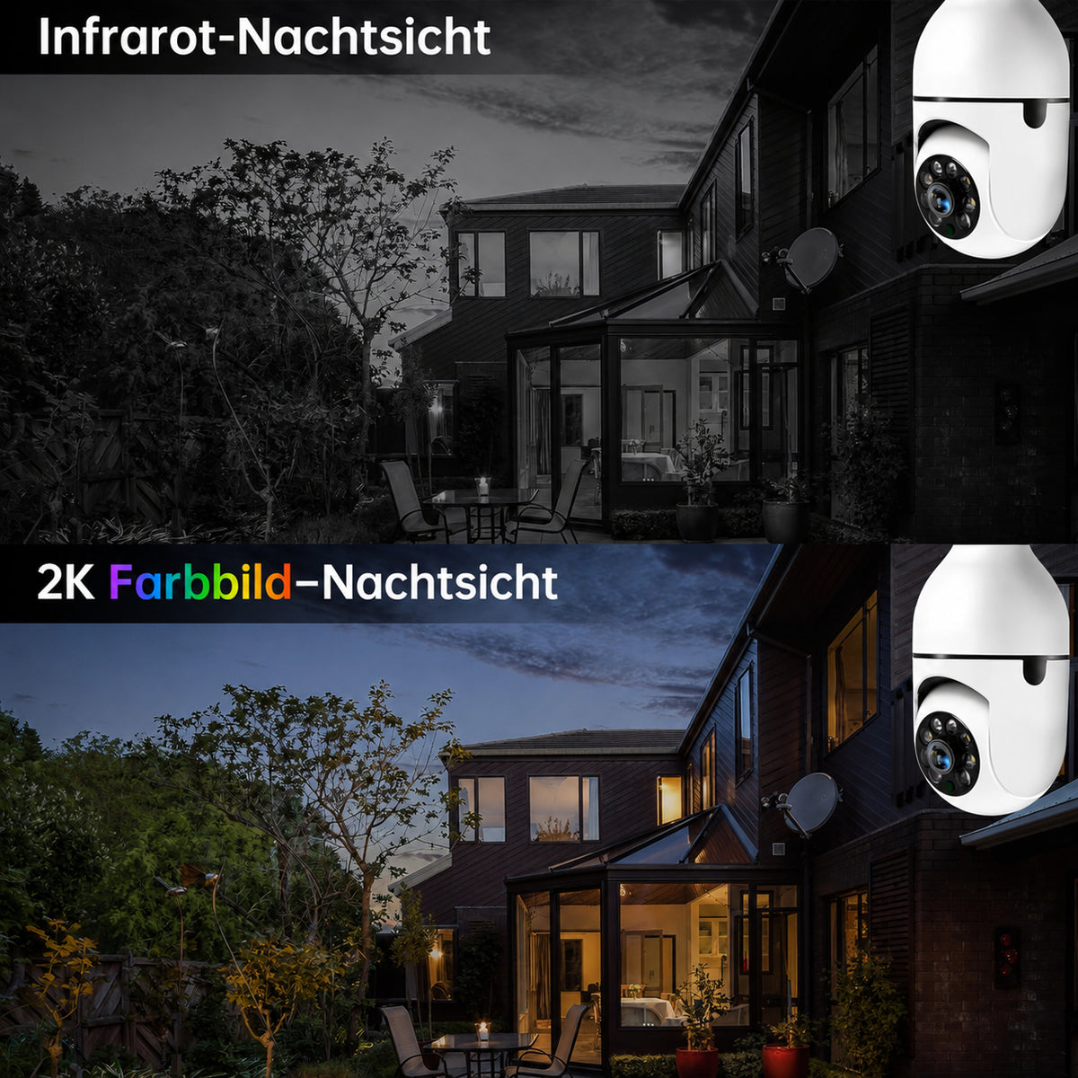 Lock Force Kamera Vergleich Infrarot-Nachtsicht und 2K Farbbild-Nachtsicht am Haus