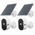 Zwei Lock Force SolarCam Lite Kameras mit jeweils eigenem Solarpanel und Wandhalterung