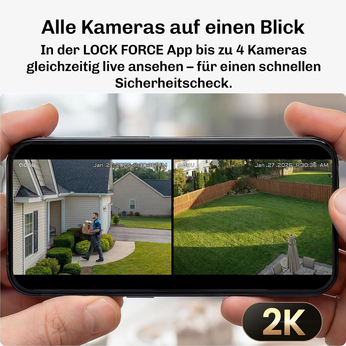 Lock Force SolarCam Lite Doppelset mit Solarpanel, lokaler Base-Speicherung und KI-Benachrichtigungen