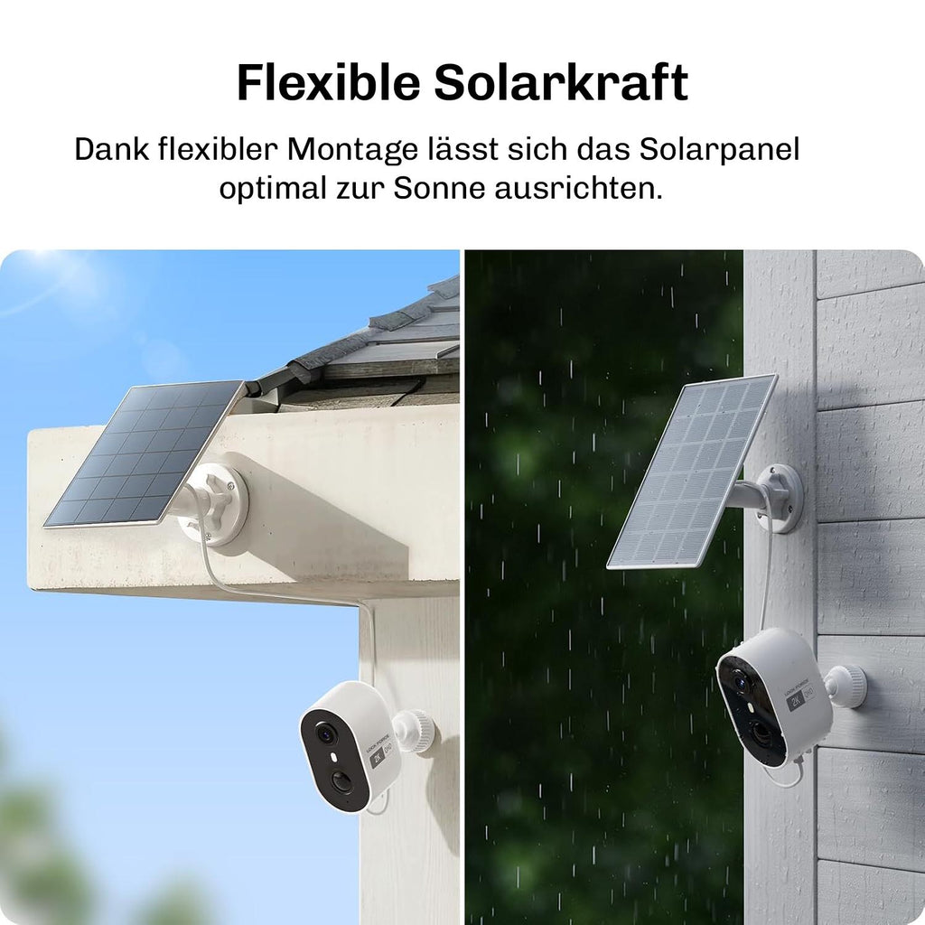 Lock Force SolarCam Lite mit flexiblem Solarpanel an Wand für 365 Tage selbstversorgende Überwachung