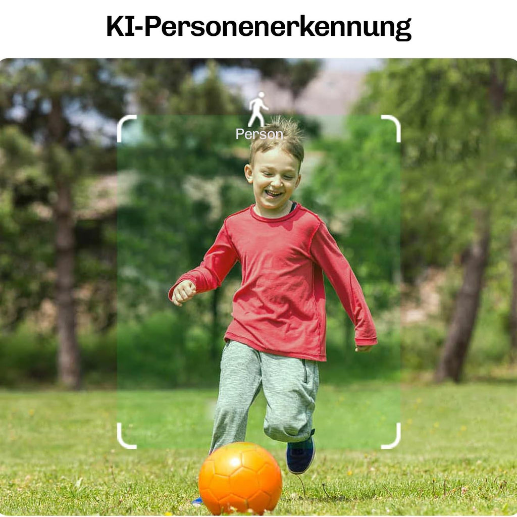 Lock Force Solar Cam KI-Personenerkennung erfasst spielendes Kind im Garten