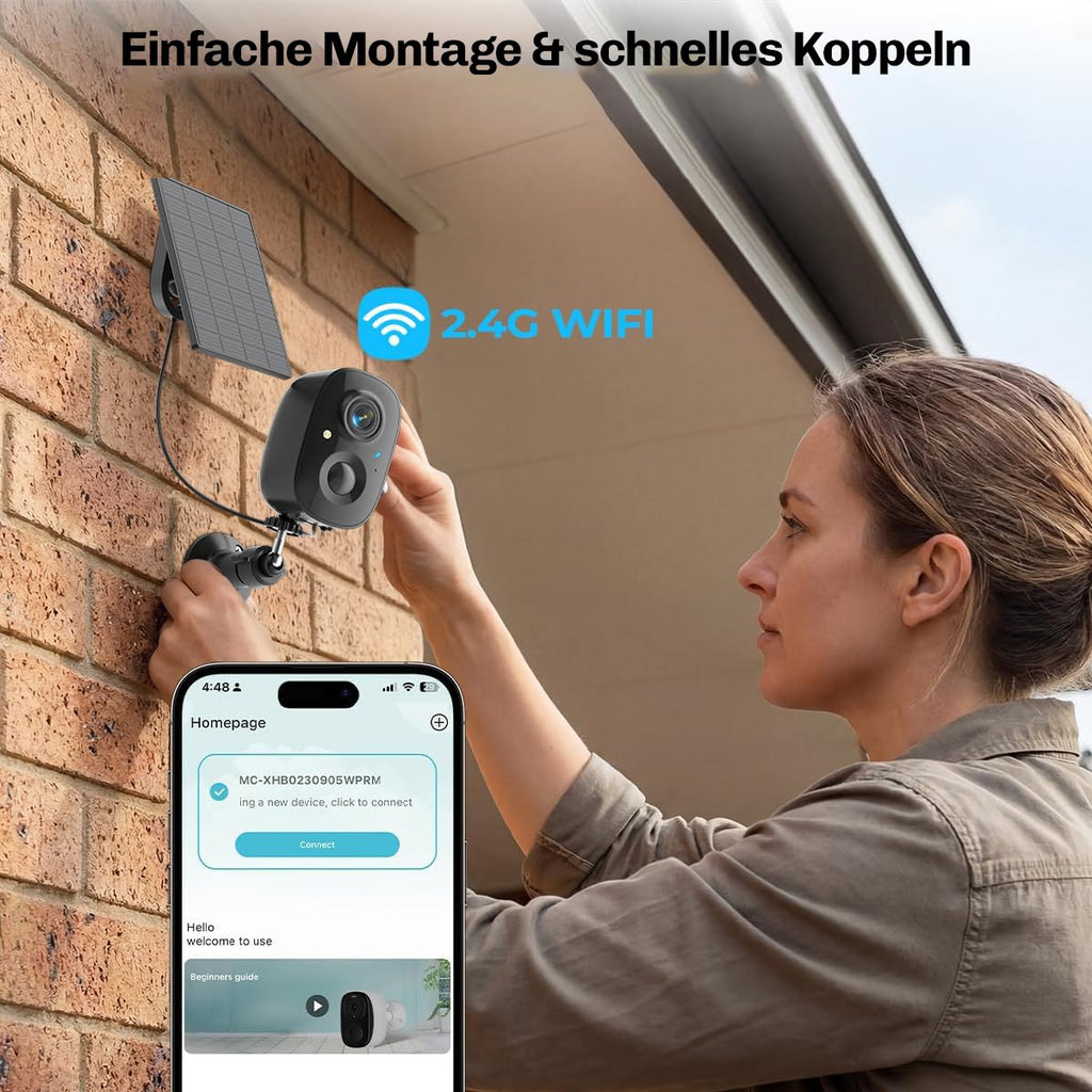 Lock Force Solar Cam Montage an Hauswand mit App-Kopplung über 2,4G WLAN