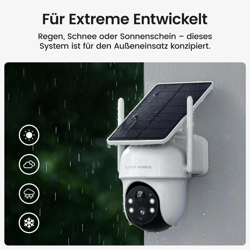 Lock Force Solarkamera im Regen montiert, wetterfest für Sonne, Regen, Schnee und Frost