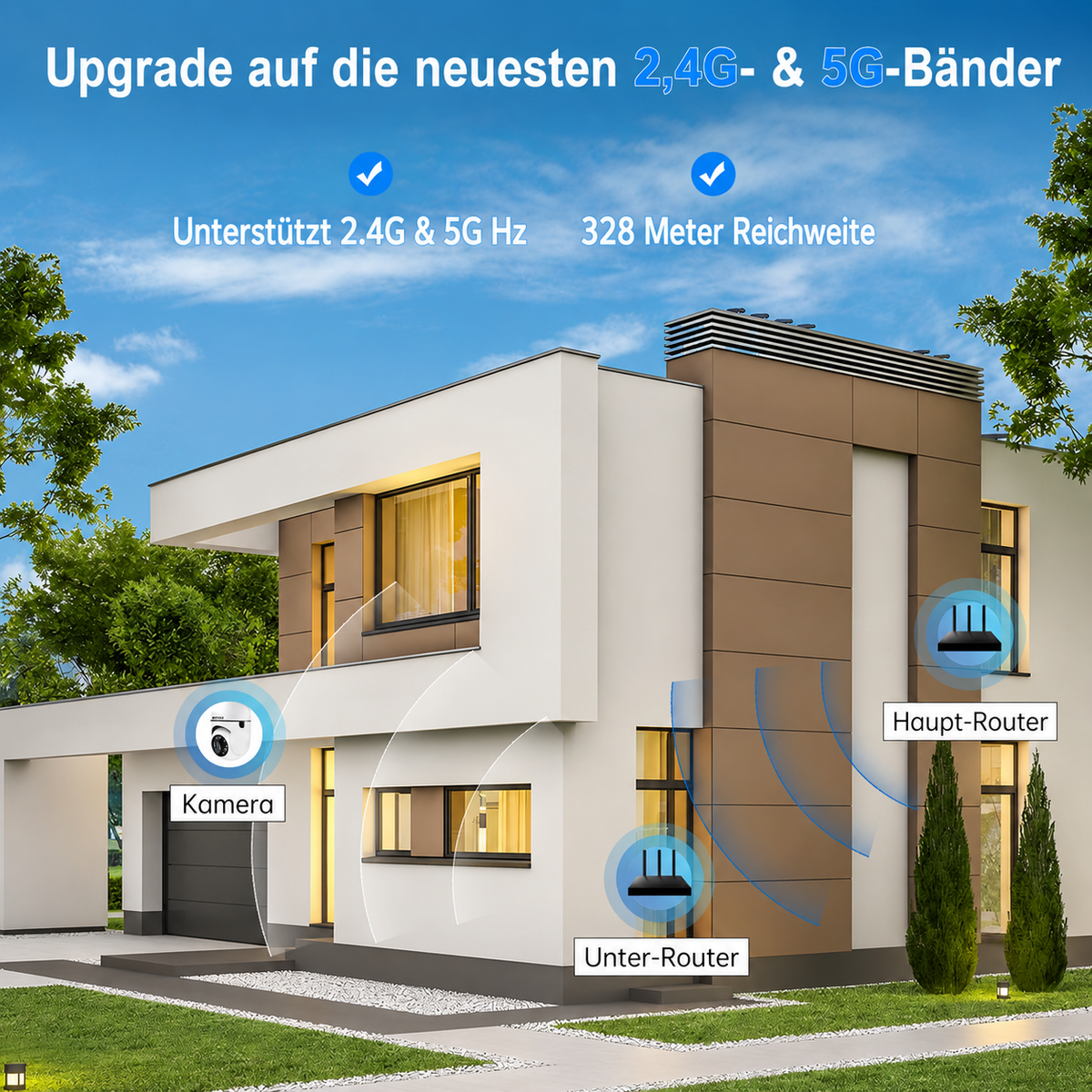 Lock Force Kamera mit 2,4G und 5G WLAN-Unterstützung, Reichweite bis 328 Meter am Haus