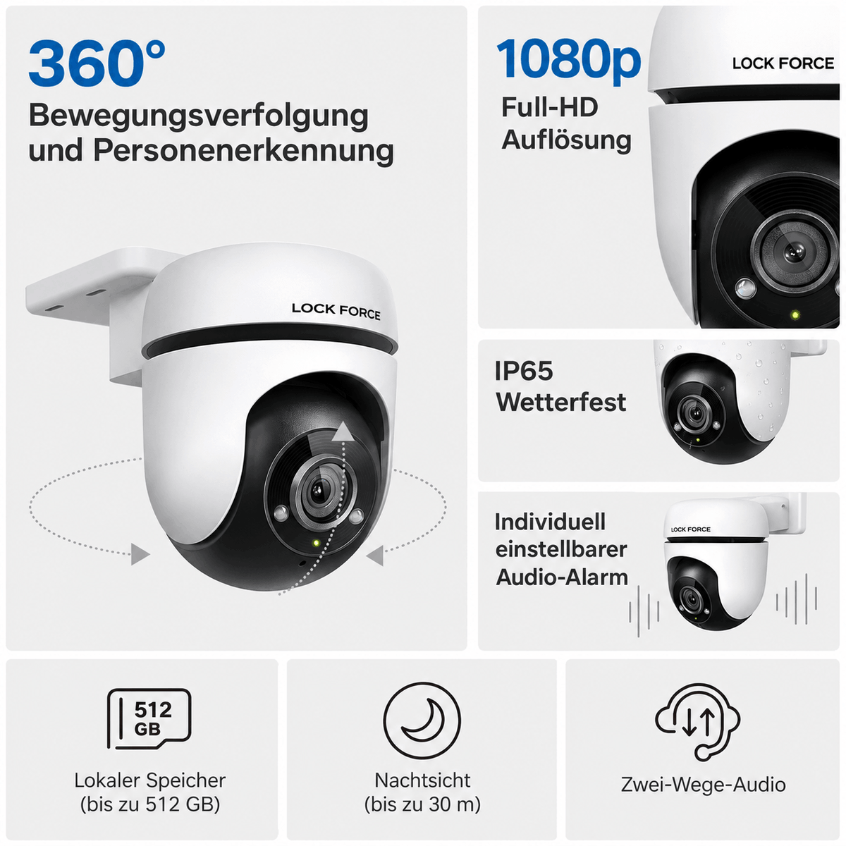 1080p WLAN PTZ Überwachungskamera 360°