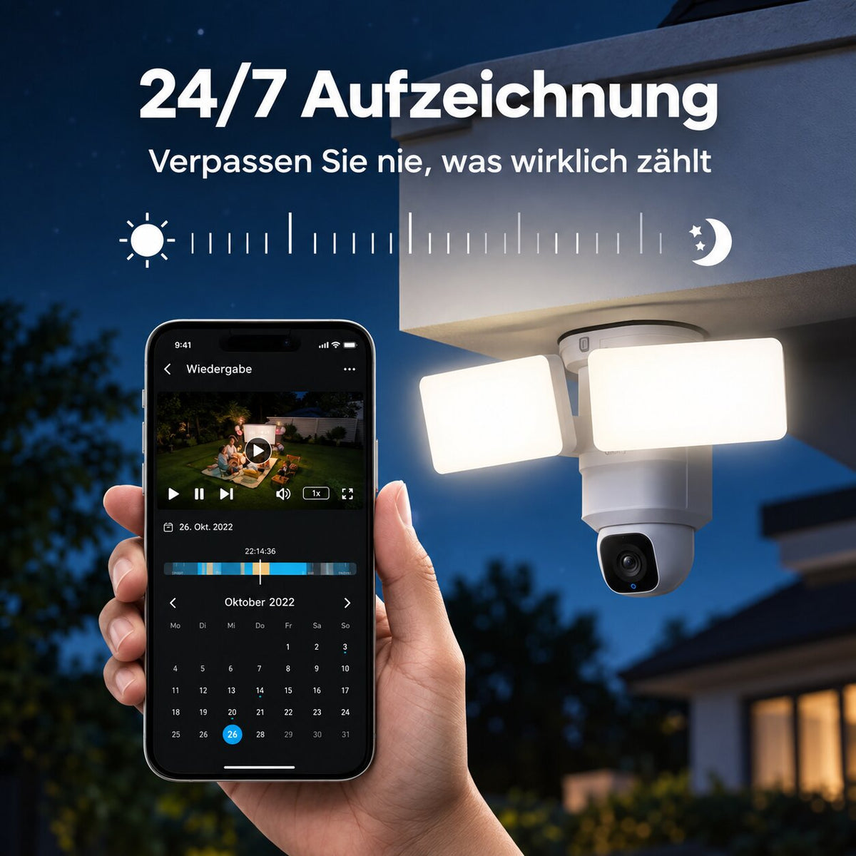 Smarte 4MP Solar-WLAN-Überwachungskamera mit 8.000-mAh-Akku, PIR-Erkennung & Farbnachtsicht